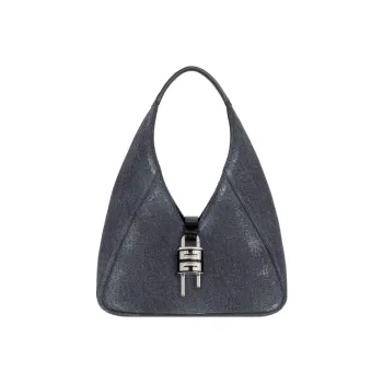 GIVENCHY G-Hobo Washable Denim Hobo Bag One Shoulder Handbags Mini Women's Black