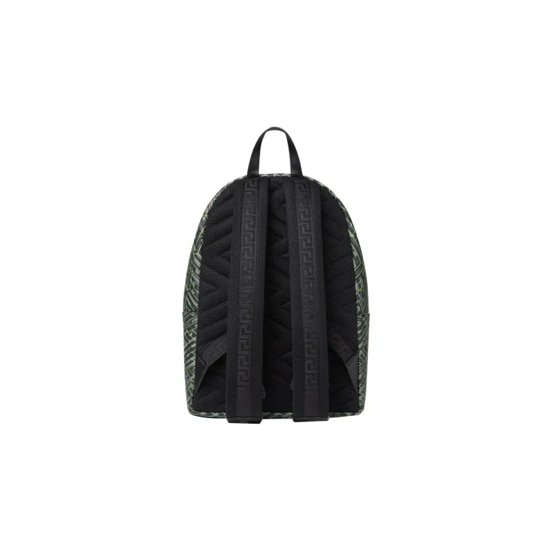 VERSACE Coated Canvas With Calfskin Backpack Regular Men's Black Gray/Green-2
