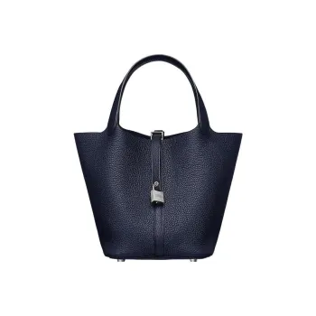 HERMES Picotin Lock Clemence Stitched Swift Leather Basket Bag Handbag Bucket Bag Women's Midnight Blue/Purple Rose