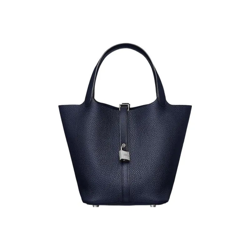 HERMES Picotin Lock Clemence Stitched Swift Leather Basket Bag Handbag Bucket Bag Women's Midnight Blue/Purple Rose-0