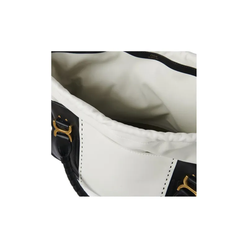 Chloe Marcie Calfskin Combined With Lambskin One Shoulder Handbag Crossbody Bag Large Size Women's White/Black-6