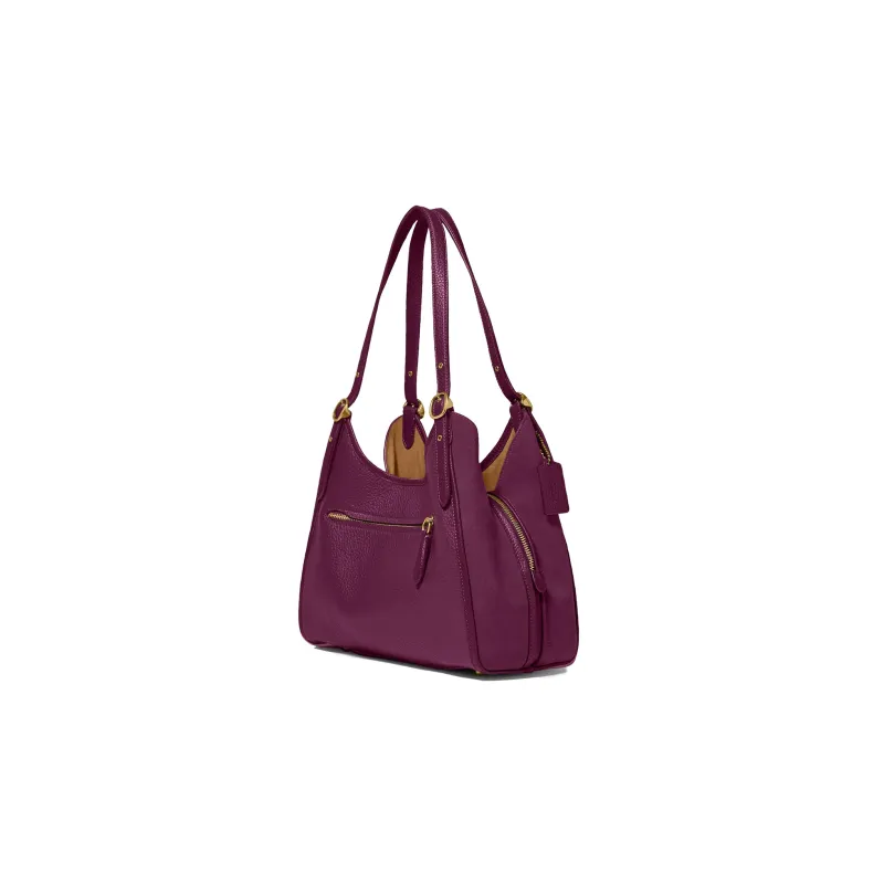 COACH Lori Grain Leather With Suede Shoulder Bag, Handbag, Shoulder Bag Women's Deep Berry Purple-2