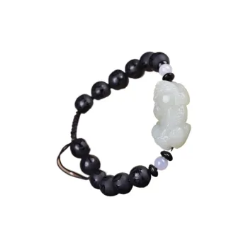 Shujie Hetian Jade Beaded Bracelet Unisex Pale Greenish-White Jade