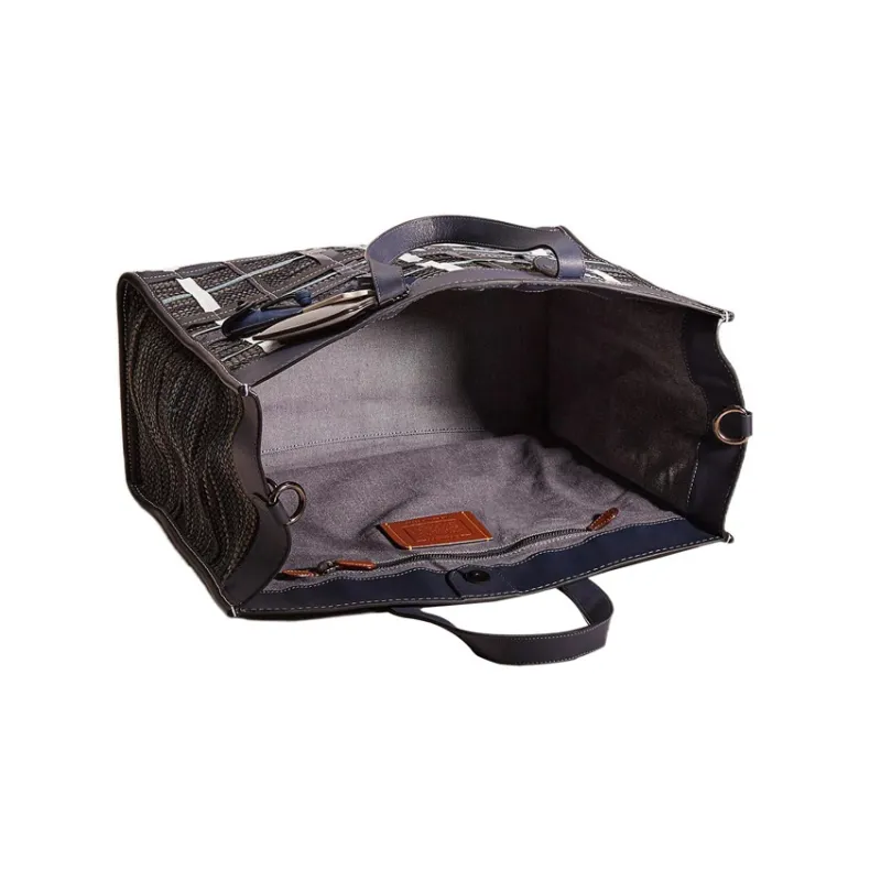 COACH Leather With Glove Tanned Leather Tote Bag Shopping Bag One Shoulder Handbag Large Size Women's Navy-2