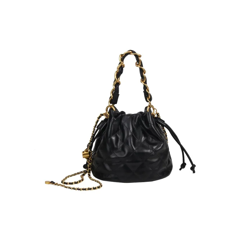 YOCAMU The First Layer Of Calfskin Bucket Bag Chain Shoulder Bag Crossbody Bag Handbag Regular Women's White/Pink/Black-15