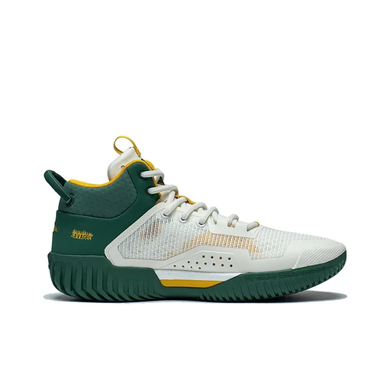 LiNing Badfive 3 Cushioned Slip Resistant Mid Top Basketball Shoes Men's White Green-1