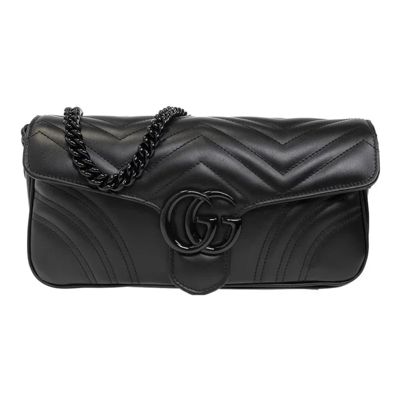 GUCCI Marmont Leather Crossbody Bag, Shoulder Bag Women's Black-0