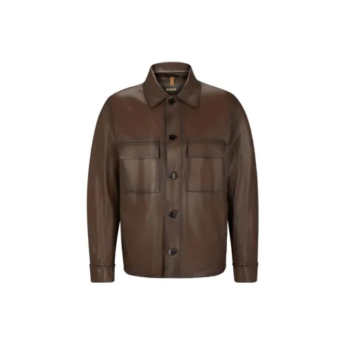 HUGO BOSS Leather Jackets Men Brown