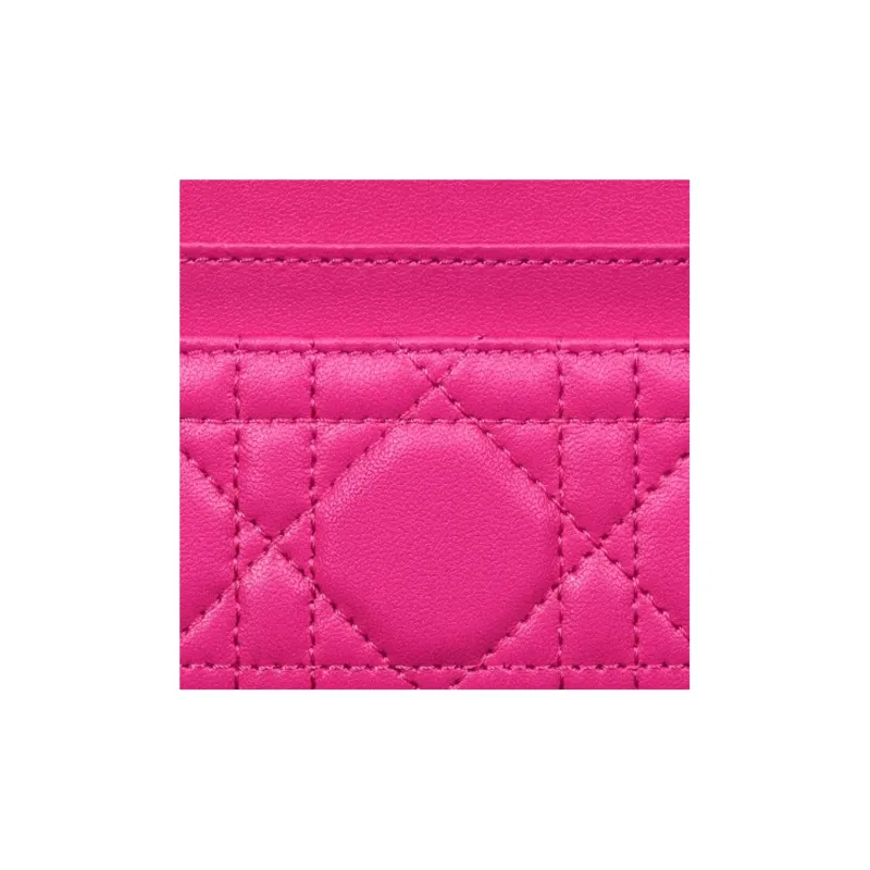 DIOR Lady Dior Sheepskin Card Holder Women's Rose Red-4