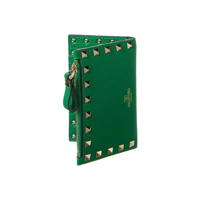 Valentino Rockstud Calfskin Wallet Coin Purses Card Holders Regular Women's Green-3