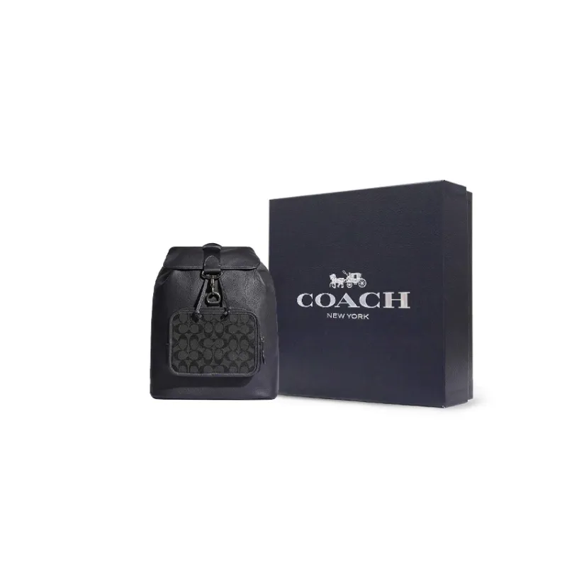 COACH Sullivan Coated Canvas With Pebbled Leather Backpack Large Size Men's Black-5