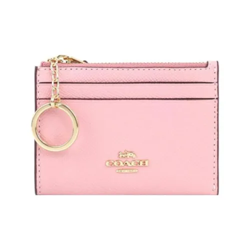 COACH Skinny Id Case Cross-Stitch Leather Document Wallet Card Holders Mini Women's Pink