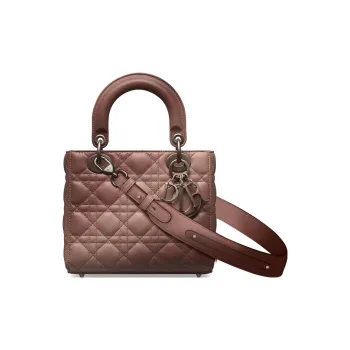 DIOR Lady Dior Wicker Lambskin Shoulder Bag Crossbody Bag Handbag Small Size Women's Dark Pink