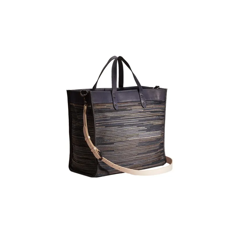 COACH Leather With Glove Tanned Leather Tote Bag Shopping Bag One Shoulder Handbag Large Size Women's Navy-1