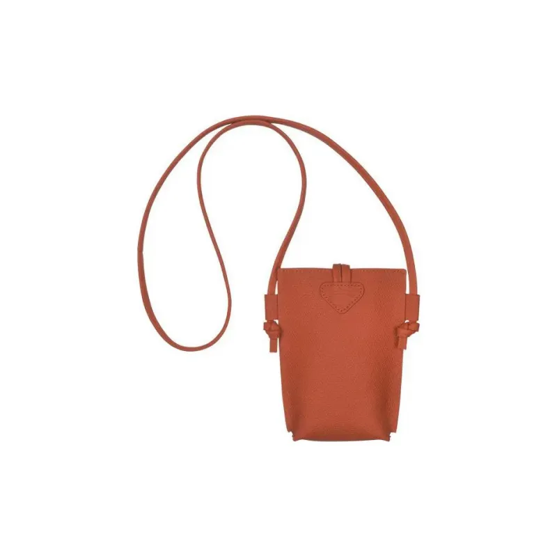 LONGCHAMP Roseau Cow Leather One Shoulder Crossbody Cell Phone Pouch Women's Orange Red-3