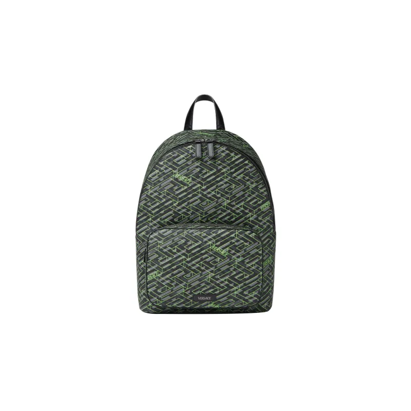 VERSACE Coated Canvas With Calfskin Backpack Regular Men's Black Gray/Green-0