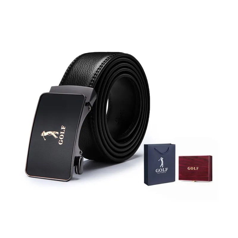 GOLF Cow Leather Leather Belts Men's Black Width: 3.5cm-1