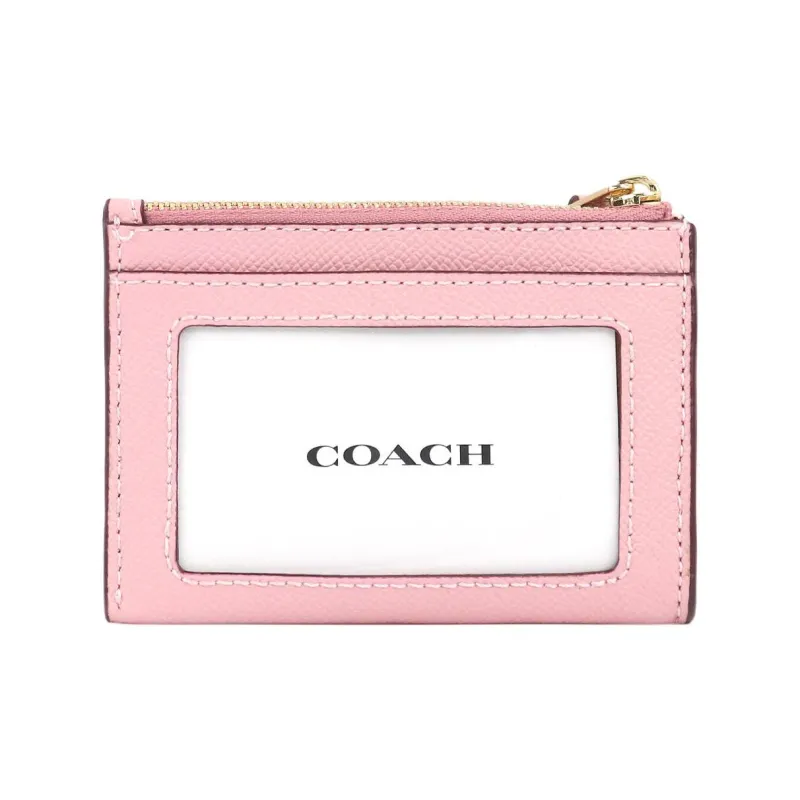 COACH Skinny Id Case Cross-Stitch Leather Document Wallet Card Holders Mini Women's Pink-2