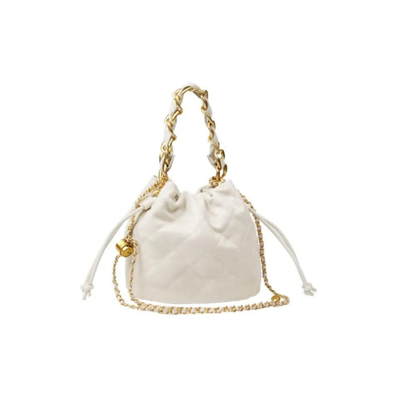 YOCAMU The First Layer Of Calfskin Bucket Bag Chain Shoulder Bag Crossbody Bag Handbag Regular Women's White/Pink/Black-2
