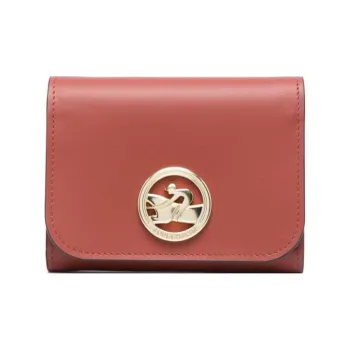 LONGCHAMP Calfskin Card Holder Wallet Women's Reddish Brown