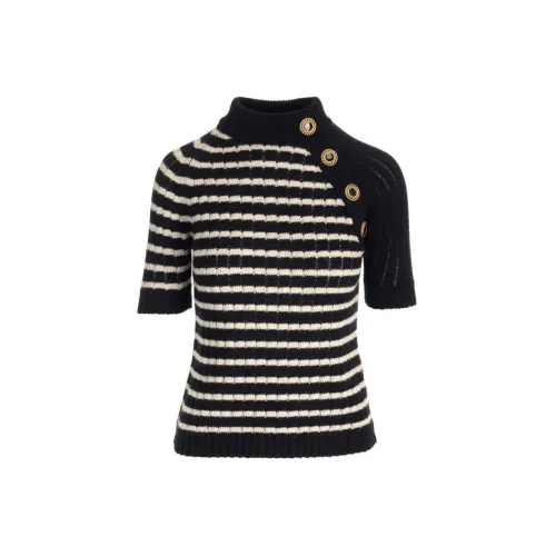 BALMAIN Striped Short-Sleeved Knitted Top