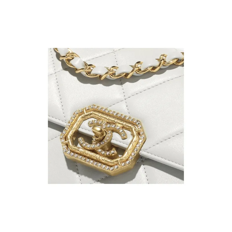 CHANEL Calfskin With Rhinestone Flap Bag, Crossbody Bag, Shoulder Bag Mini Women's Light Gray-3