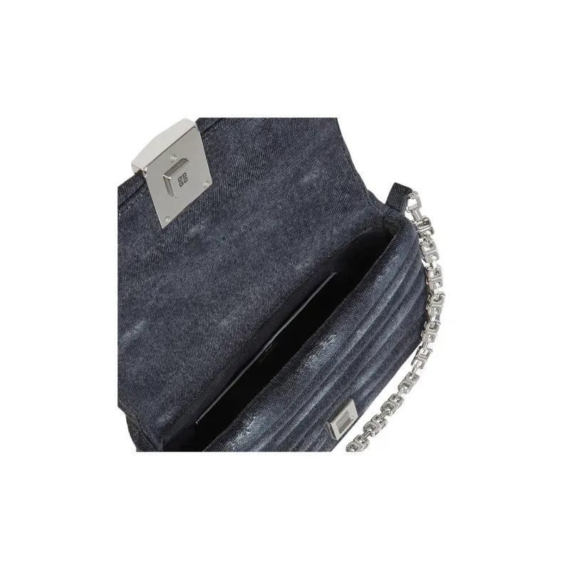 GIVENCHY Washable Denim Shoulder Bag Crossbody Bag Small Size Women's Black-4