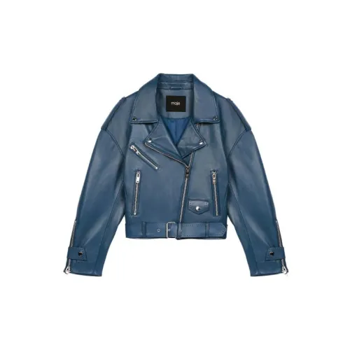 Maje Leather Jackets Women's Blue