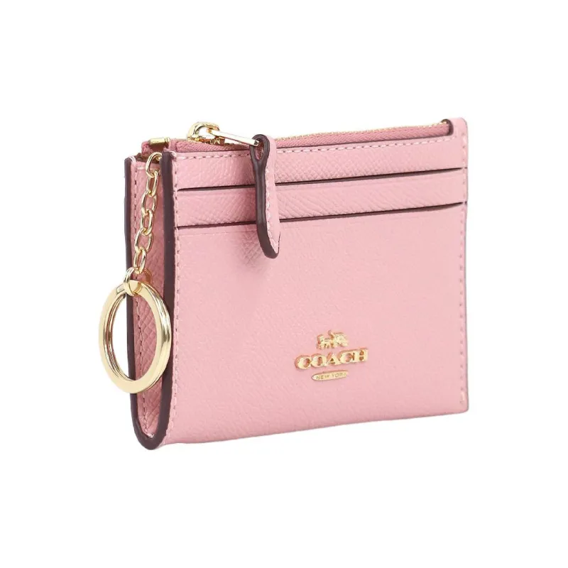 COACH Skinny Id Case Cross-Stitch Leather Document Wallet Card Holders Mini Women's Pink-1