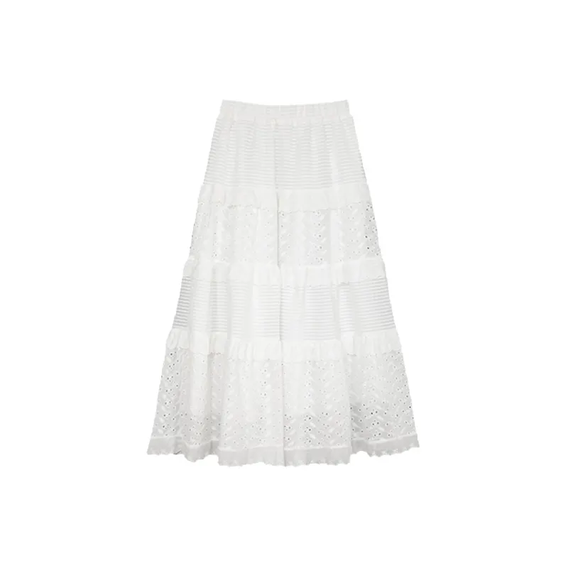 FLIM Casual Long Skirts Women's White Embroidery Lace-1