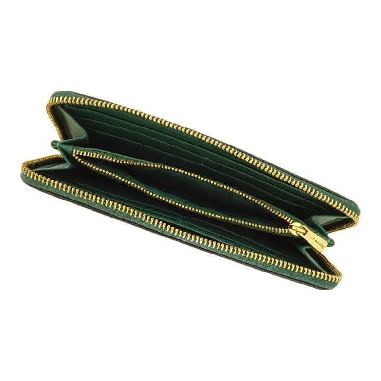 COACH Accordion Zip Premium Calfskin Card Holder Wallet Small Size Women's Dark Pine Green-3