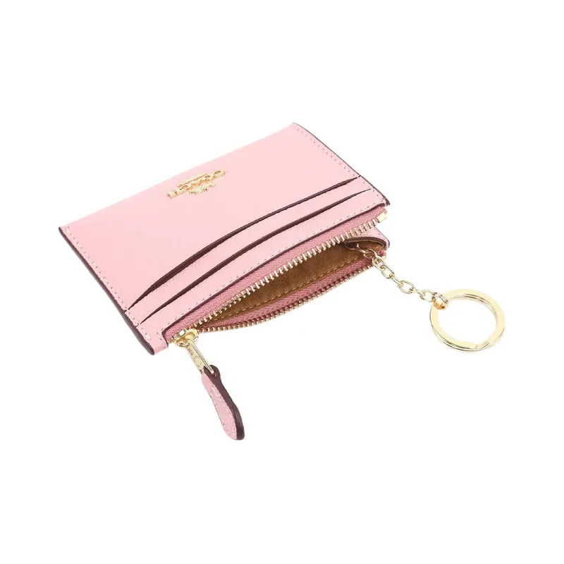 COACH Skinny Id Case Cross-Stitch Leather Document Wallet Card Holders Mini Women's Pink-3