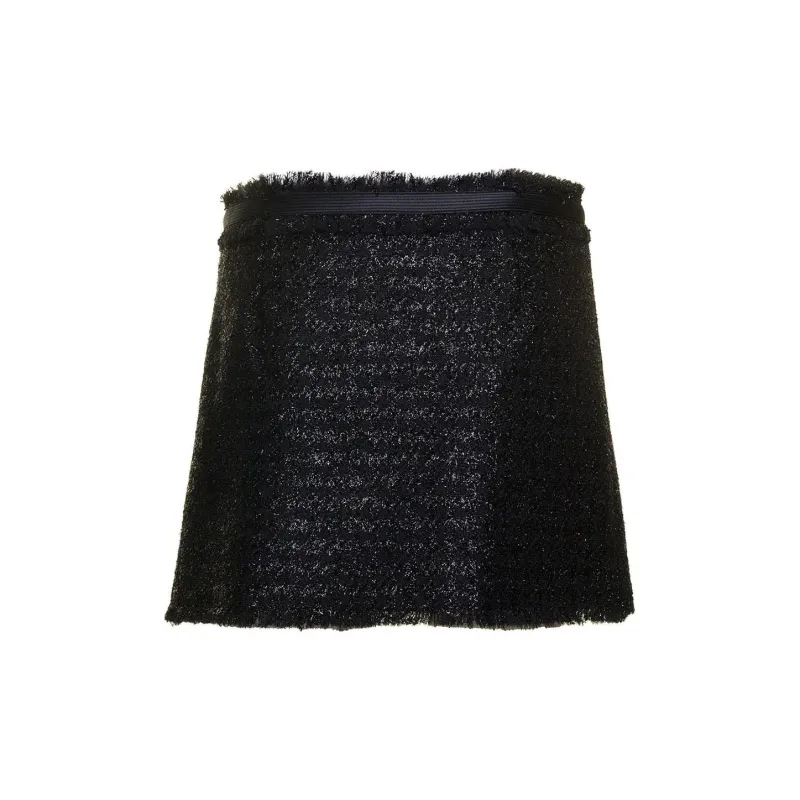 VERSACE Frayed Hem Lurex Tweed Skirt-1