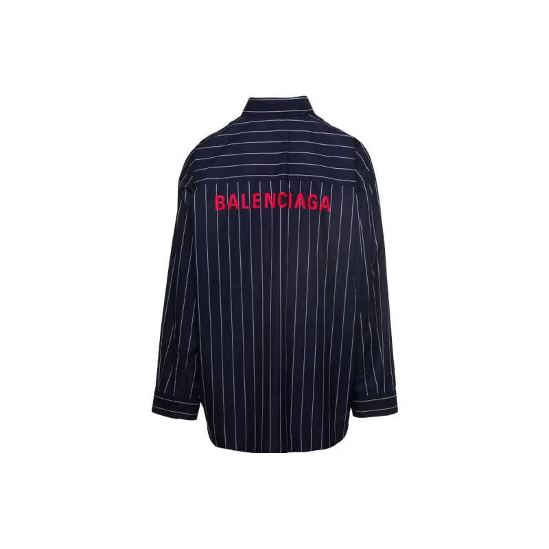 Balenciaga Logo Embroidered Striped Oversize Shirt-1