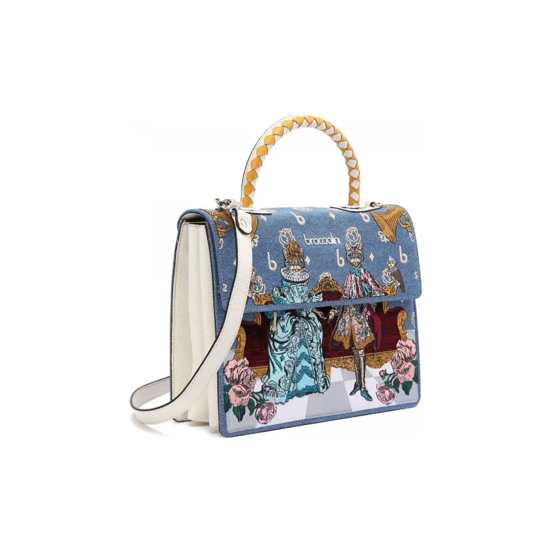 Braccialini Leather Shoulder Bag Crossbody Bag Handbag Trunk Bag Medium Size Women's Blue-2