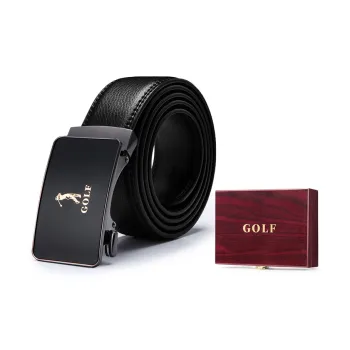 GOLF Cow Leather Leather Belts Men's Black Width: 3.5cm