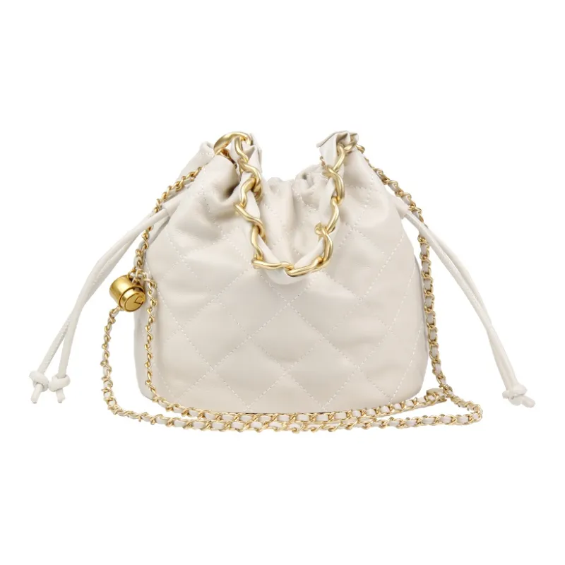 YOCAMU The First Layer Of Calfskin Bucket Bag Chain Shoulder Bag Crossbody Bag Handbag Regular Women's White/Pink/Black-1