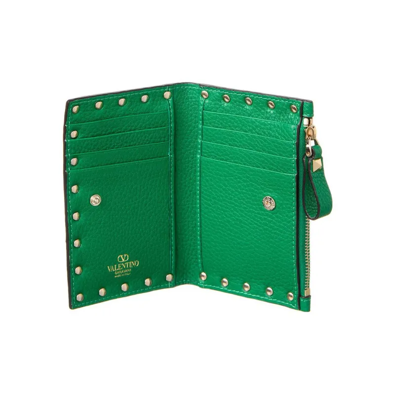 Valentino Rockstud Calfskin Wallet Coin Purses Card Holders Regular Women's Green-2