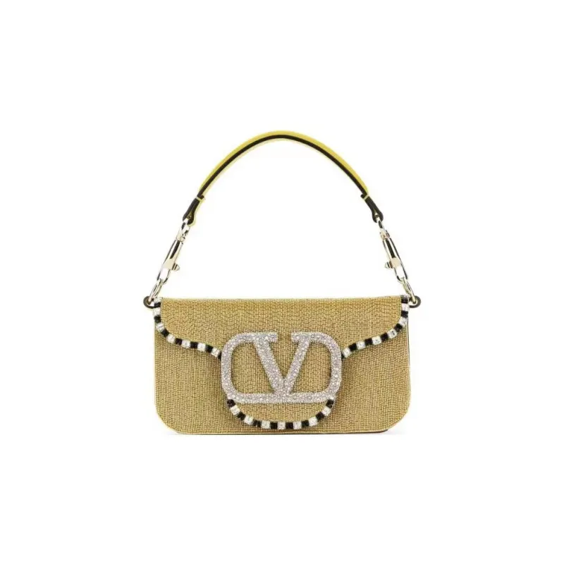Valentino Locò Leather Shoulder Bag Crossbody Bag Handbag Small Size Women's Yellow/Green-2