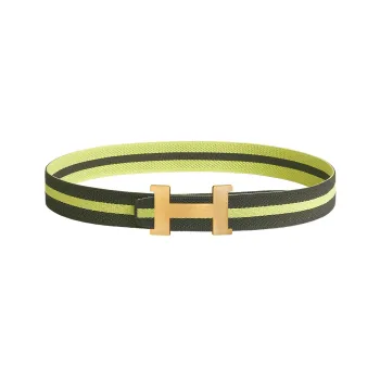 HERMES Nylon Belt Men's Gray Green/Petal Pendant Light Color 3.8cm