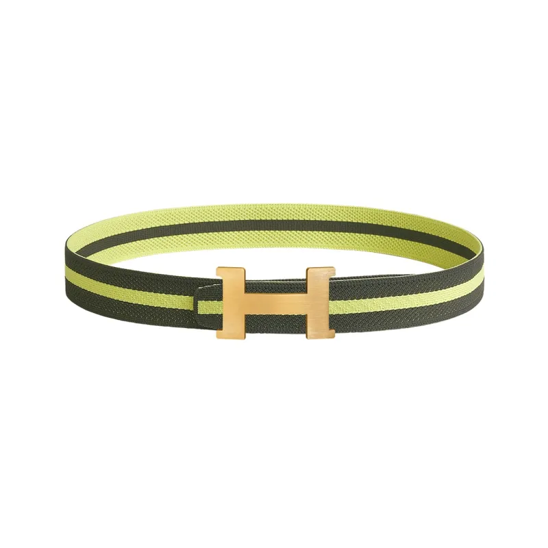 HERMES Nylon Belt Men's Gray Green/Petal Pendant Light Color 3.8cm-0