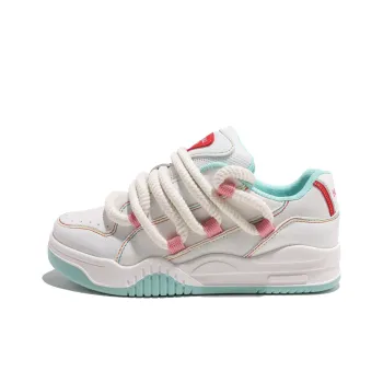 HUANQIU Slip Resistant Cushioning Low Top Skateboard Shoes Women's White Peach