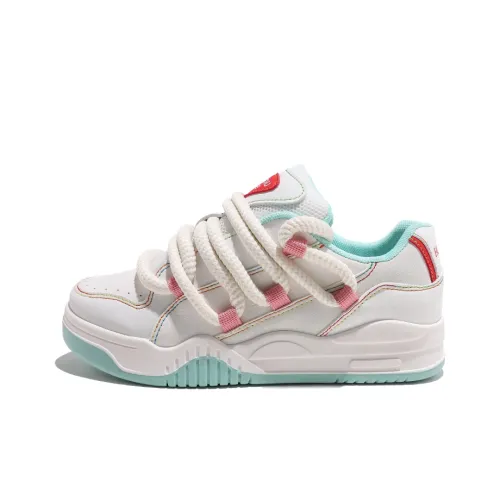 HUANQIU Slip Resistant Cushioning Low Top Skateboard Shoes Women's White Peach