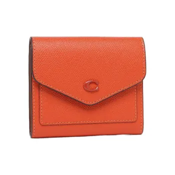 COACH Wyn Grained Calfskin Card Holder Wallet Small Size Women's Orange
