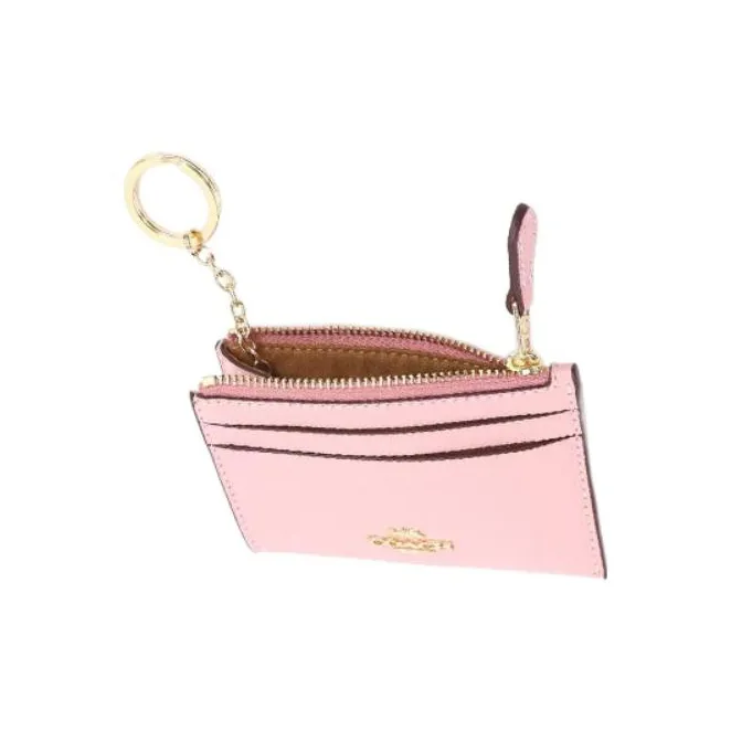 COACH Skinny Id Case Cross-Stitch Leather Document Wallet Card Holders Mini Women's Pink-4