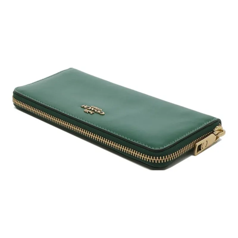 COACH Accordion Zip Premium Calfskin Card Holder Wallet Small Size Women's Dark Pine Green-2