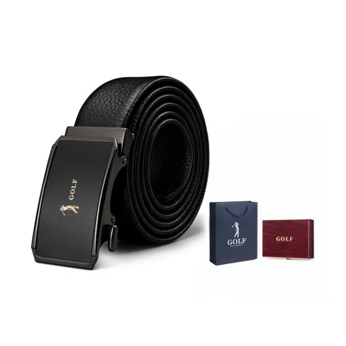 GOLF Leather Belts Men Black Gun Wooden Gift Box Sets