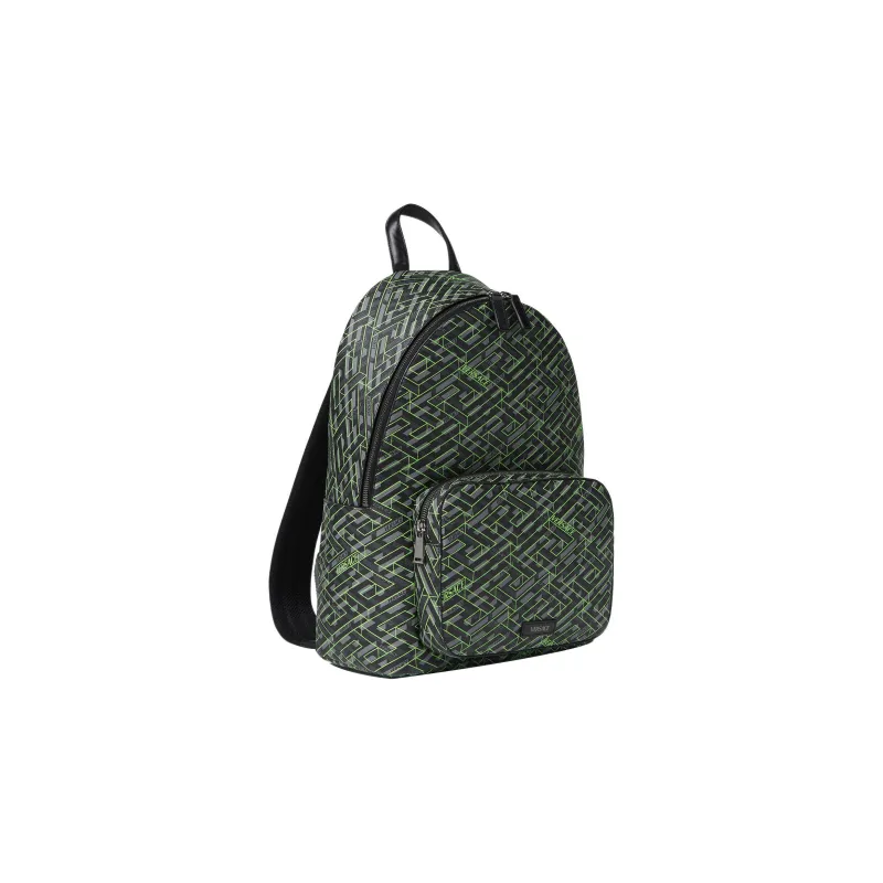 VERSACE Coated Canvas With Calfskin Backpack Regular Men's Black Gray/Green-1