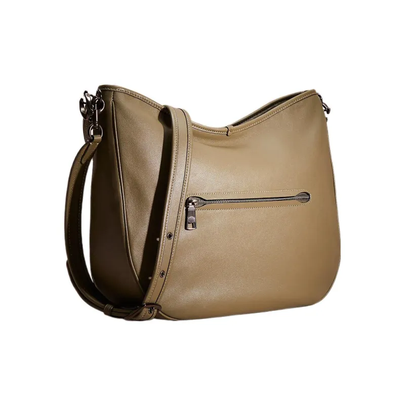 COACH Hobo Leather Hobo Bag Handbag Shoulder Bag Women's Army Green With Patchwork Brown-1