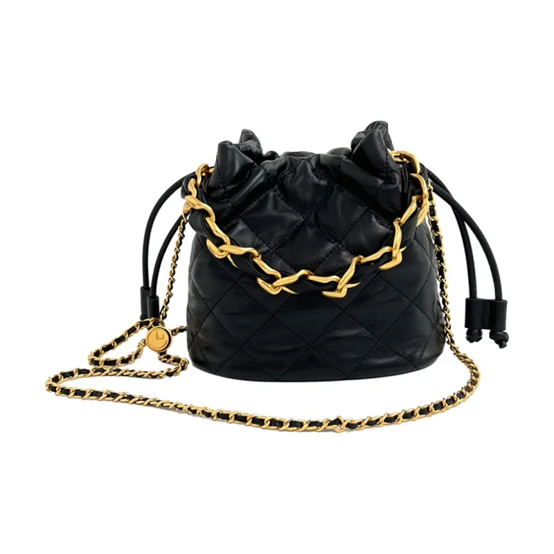 YOCAMU The First Layer Of Calfskin Bucket Bag Chain Shoulder Bag Crossbody Bag Handbag Regular Women's White/Pink/Black-12
